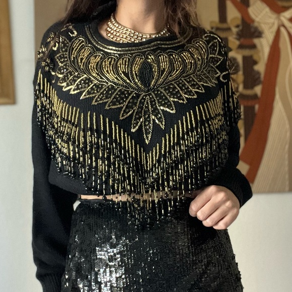 Vintage Beaded Sweater Sz S